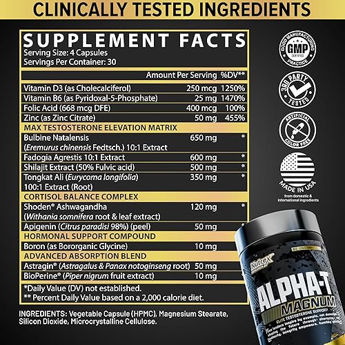 Miniatura 4 de Nutrex Research Soporte de testosterona Alpha-T Magnum para hombres | Suplemento anabólico con Tongkat Ali, Fadogia Agrestis, Shilajit y Ashwagandha