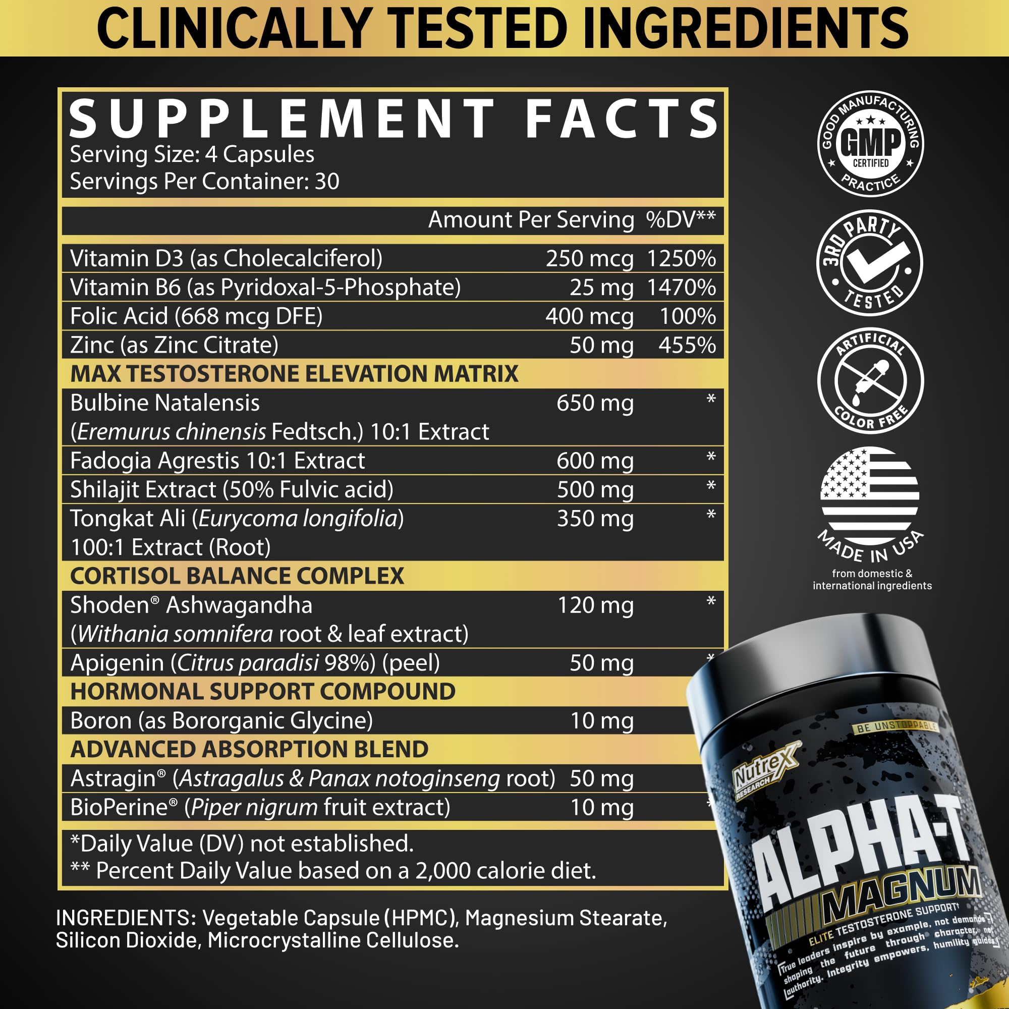 Nutrex Research Alpha-T Magnum Testosterone Support for Men | Anabolic Supplement with Tongkat Ali, Fadogia Agrestis, Shilajit and Ashwagandha | Muscle Builder for Strength, Growth & Hormone Balance — Amazon image 4
