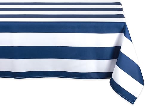 DII Cabana Stripe Outdoor Tabletop Collection, Water Resistant, Tablecloth, 60 x 120, Nautical Blue