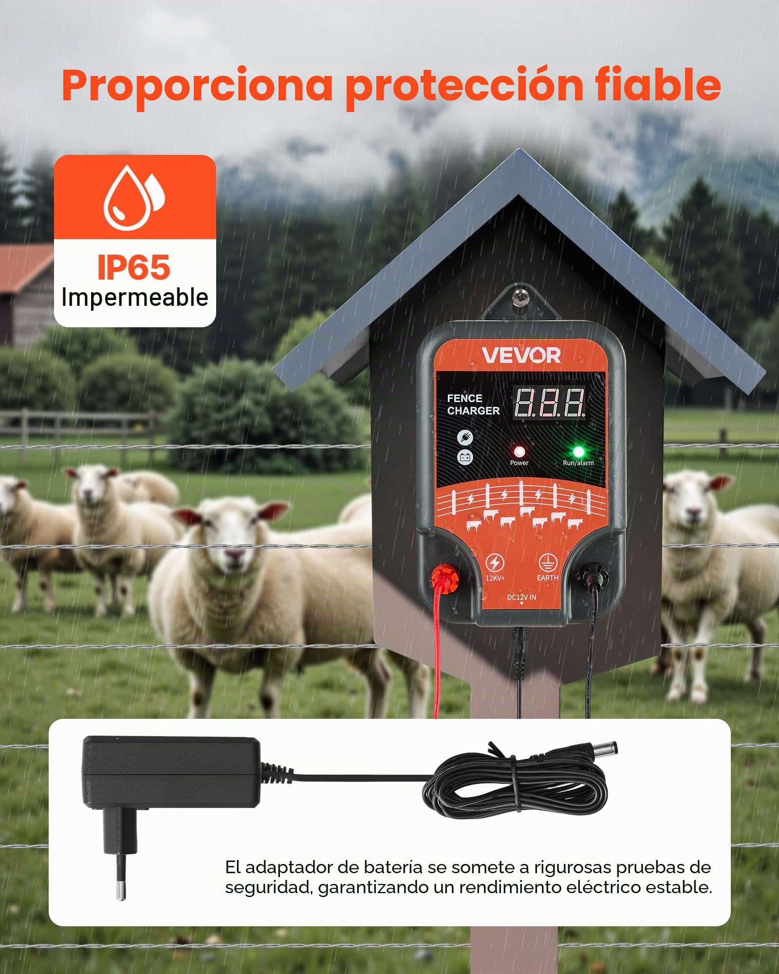 VEVOR Cargador para Cercas Eléctricas de 3 J con Indicador LED, Alcance de 3 km, Potente Cargador Enchufable para Cercas, Previene la Intrusión de Animales Salvajes en Ganado y Aves de Corral