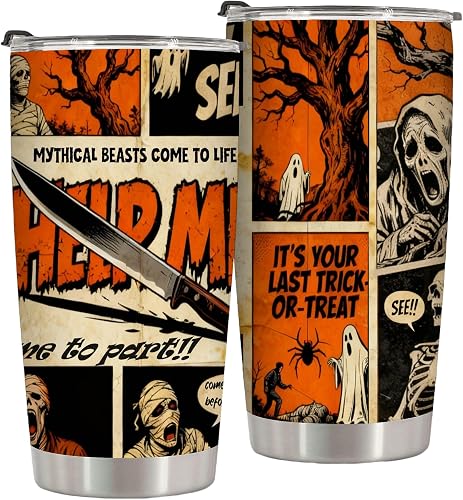 Spooky Skull Travel Coffee Cups,20 Oz Insulated Stainless Steel Horror Coffee Tumbler,Goth Skull Water Bottle,Birthday Gifts for Women Men Friend,1Pcs