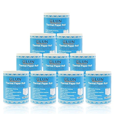 GLUN® 58mm(2 inch) x 25 Meter Thermal Receipt Paper Roll, BPA-Free, Print for POS, Credit Card Machines, Cash Registers (Pack of 10)