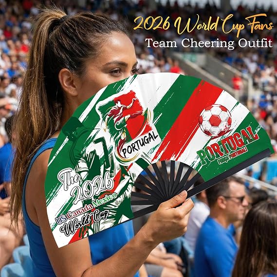 2026 World Soccer Cup Folding Fans Soccer Game Day Essentials for Stadium Chants, Party Favors, Gifts & Accessories, Portugal Jersey Outfit for Women Men One Size