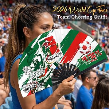 2026 World Soccer Cup Folding Fans Soccer Game Day Essentials for Stadium Chants, Party Favors, Gifts & Accessories, Portugal Jersey Outfit for Women Men One Size
