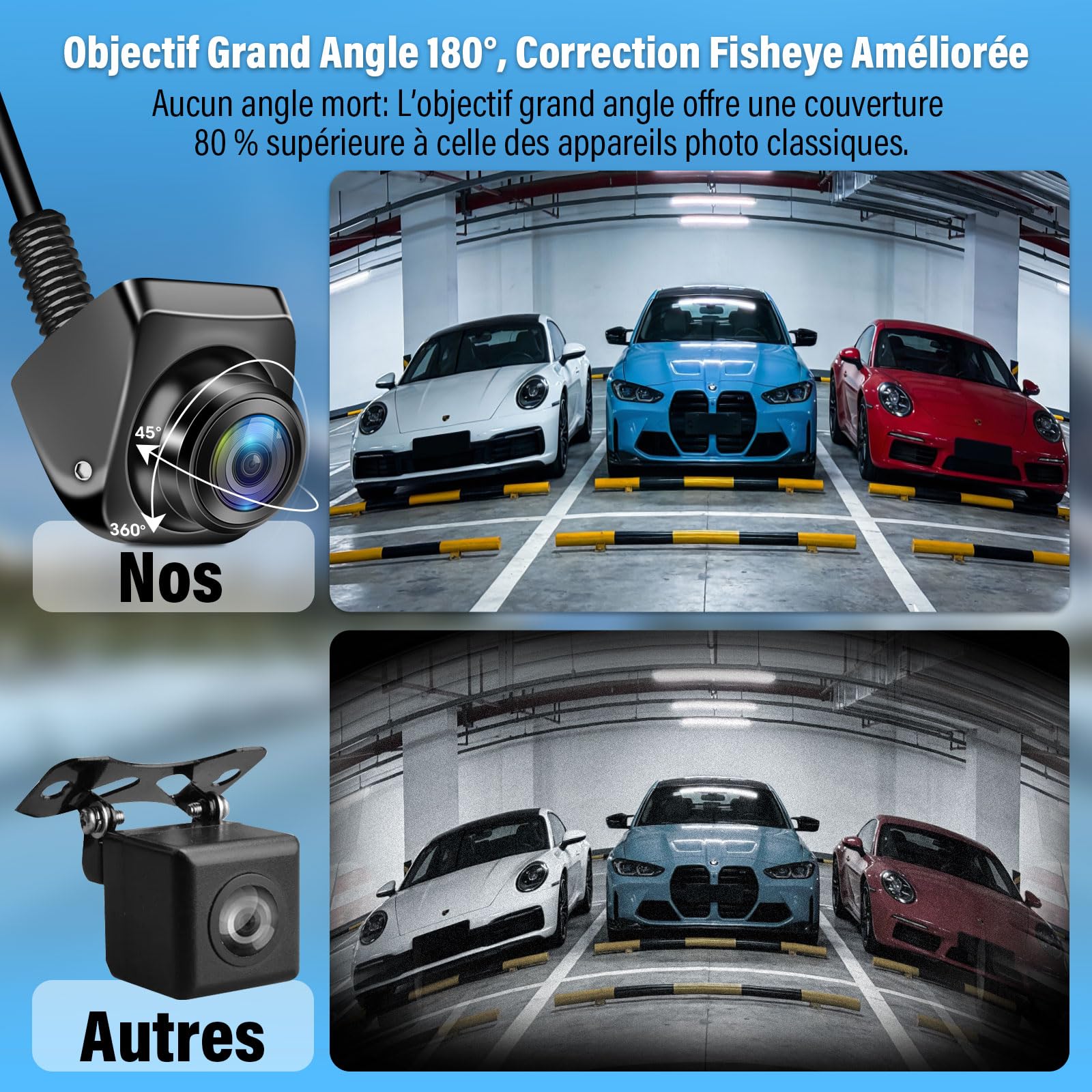 Vtopek 180° Grand Angle Caméra de Recul Voiture AHD 1080P Rotation à 360°