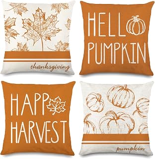 DULEFUN 4pcs Fall Pillow Covers Decorations 18 x 18 Inch Autumn Throw Pillow Covers Pumpkin Maple Leaves Harvest Pillow Covers Thanksgiving Home Decor Cushion Case for Couch Sofa Outdoor Indoor House