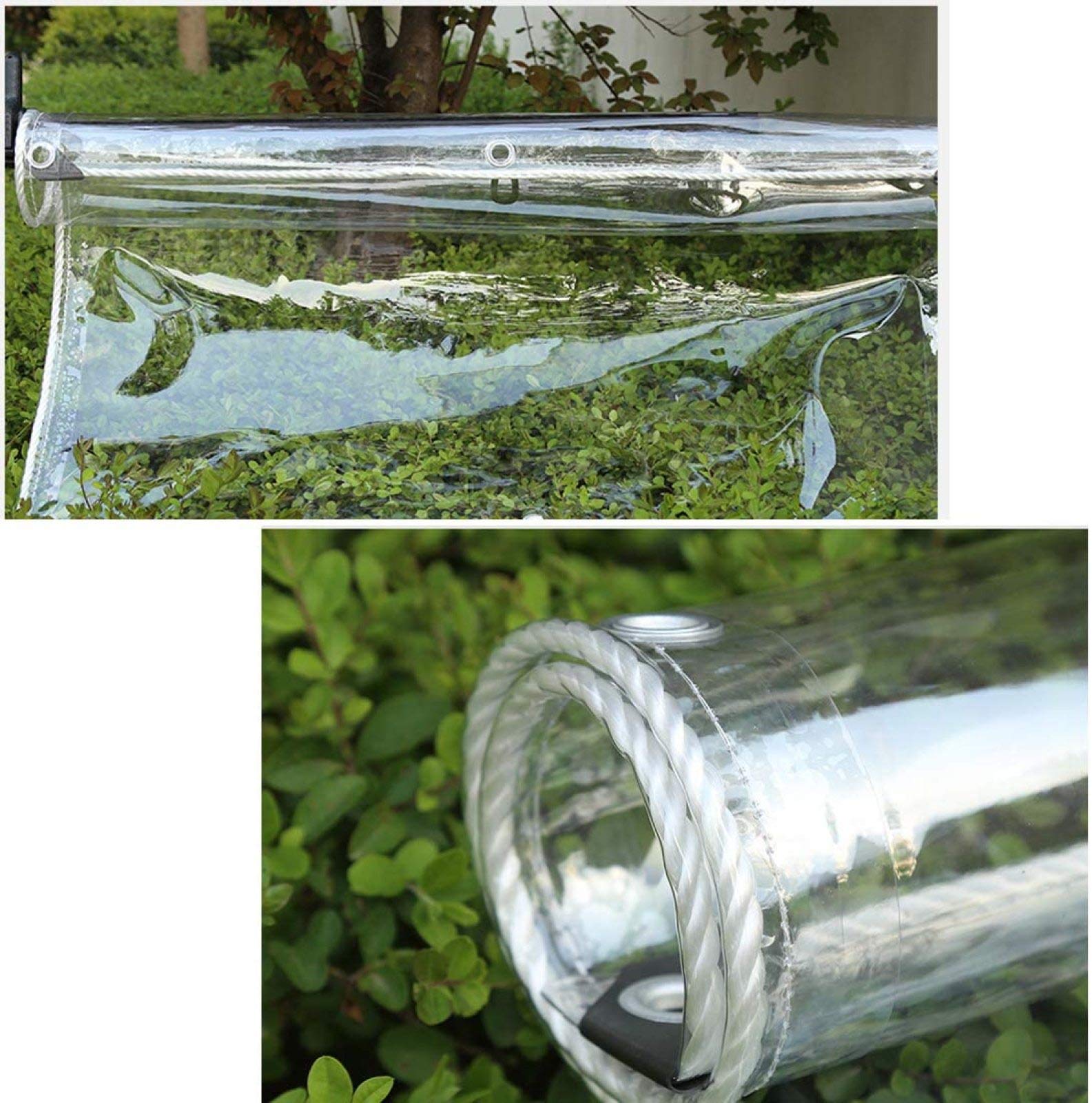 Wasserdichte Transparente PVC Plane mit Ösen,Wetterfeste Plane Strapazierfähige Vordächer Faltbar,0,35mm Regenschutz Abdeckplane für Gartenmöbel Pflanzen Gewächshaus Pet Hutch Dach,2x3m/6.9x9.8ft
