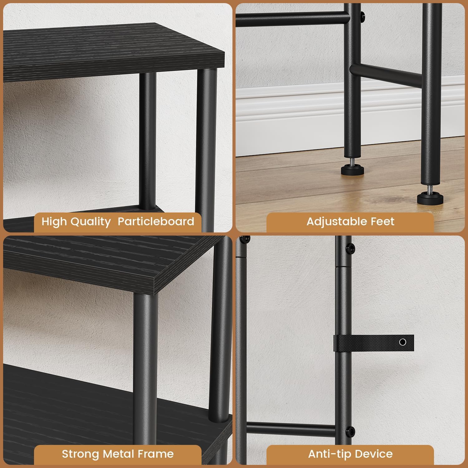 Asgolion Narrow Console Table, 15.7" Small Entryway Table, 2-Tier Sofa Table with Storage, Skinny Console Tables for Entryway, Hallway, Bedroom, Living Room, Foyer, Black
