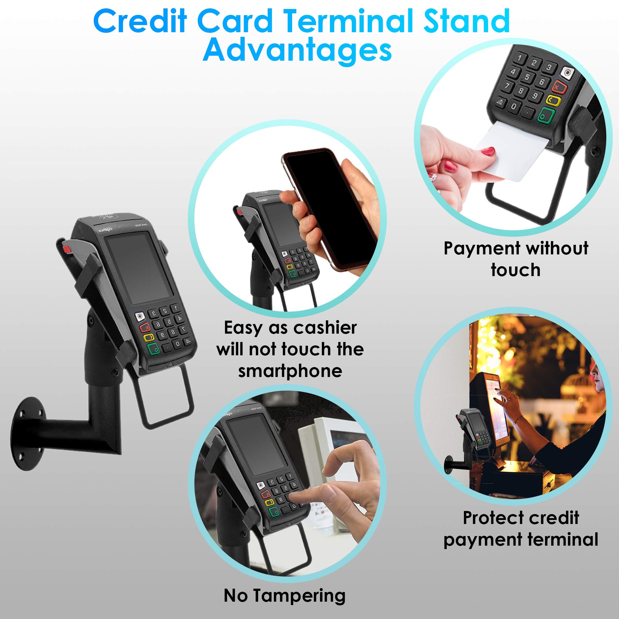 Supporto Ergonomico per Terminale di Pagamento POS da Muro Ingenico DESK 3200/3500/5000 - Stand POS Bancomat con Maniglia, Rotazione 180° e Inclinazione 45°, Installazione a Parete