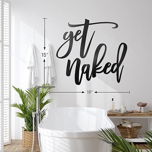 Miniatura 10 de Vivegate Letrero con texto en inglés Get Nake, de 18 x 25 pulgadas, para decoración de pared de baño, calcomanías artísticas de letras negras de