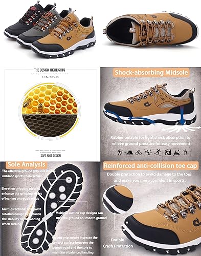 Vista 2 de AngryMonkey Zapatos ortopédicos de senderismo para hombre, ligeros, cómodos, transpirables, antideslizantes, de altura, para viajes, caminar, a