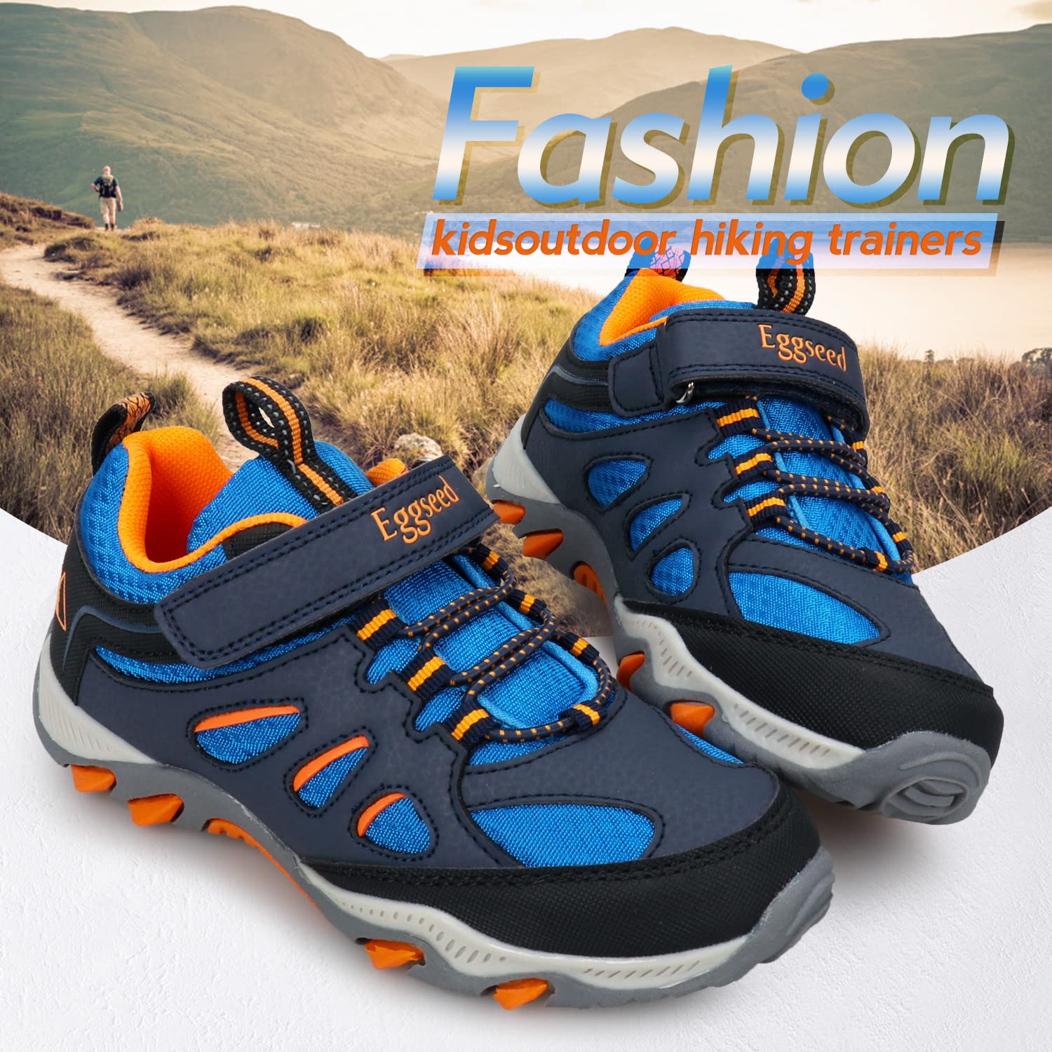 UOVO Boys Trainers Kids Walking Shoes Low-Top Sneakers Children Waterproof Trekking Hiking Footwear Running Shoes Black Blue Gray Size 9 UK Child to 5.5 UK — view 5