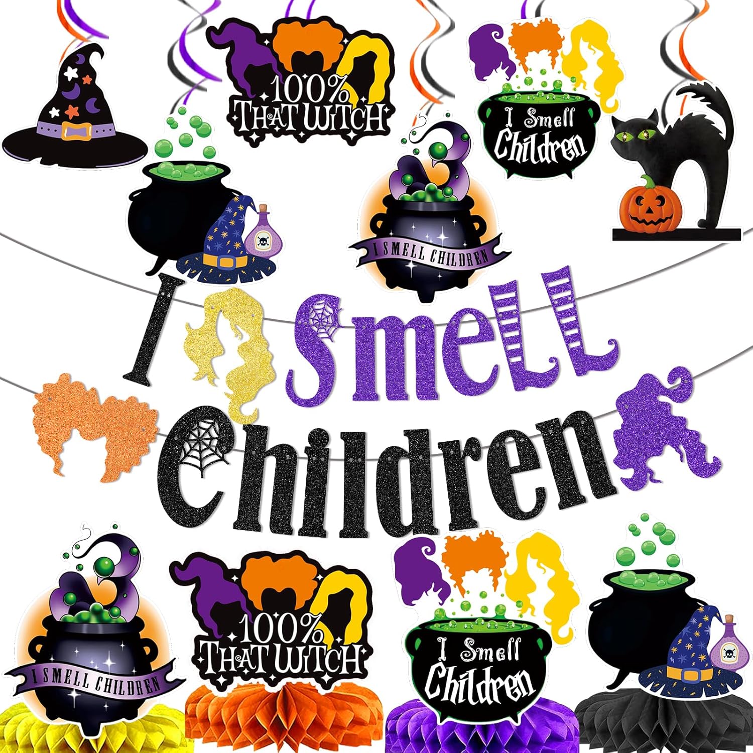 TTDQ I Smell Children Banner Hocus Pocus Halloween Decorations Hocus Pocus Party Decorations Hocus Pocus Birthday Decorations for Hocus Pocus Trunk or Treat Car Decorations