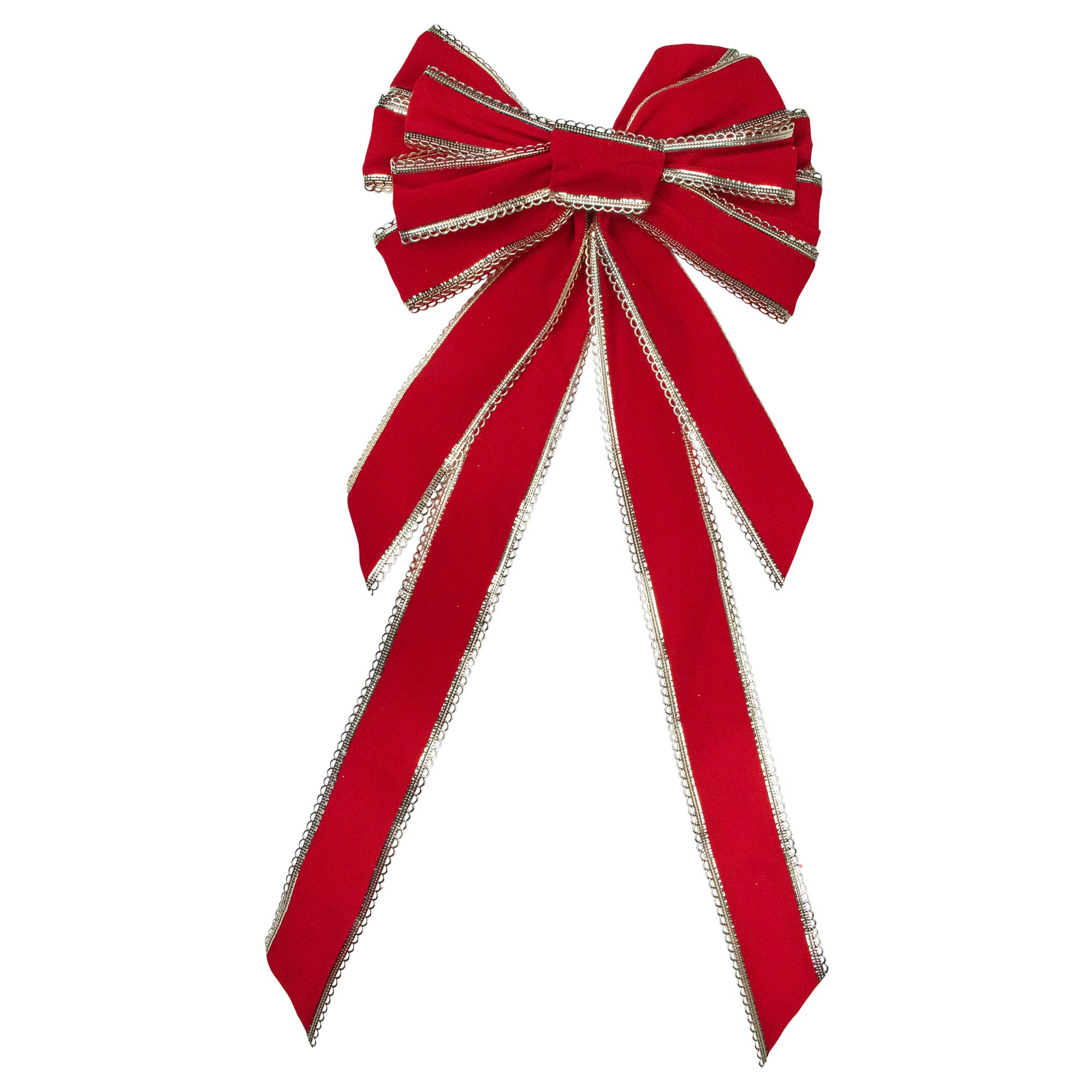 Northlight Velvet 10-Loop Christmas Bow Decoration - 12" x 25" - Red and Gold