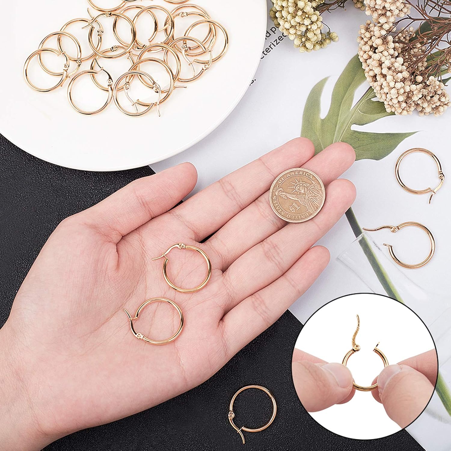 UNICRAFTALE 24pcs Huggie Earrings Golden Hoop Earrings Stainless Steel Hoop Earring 1x0.7mm Pin Hoop Earrings Set Earwires Components for Women Earrings - Image 4