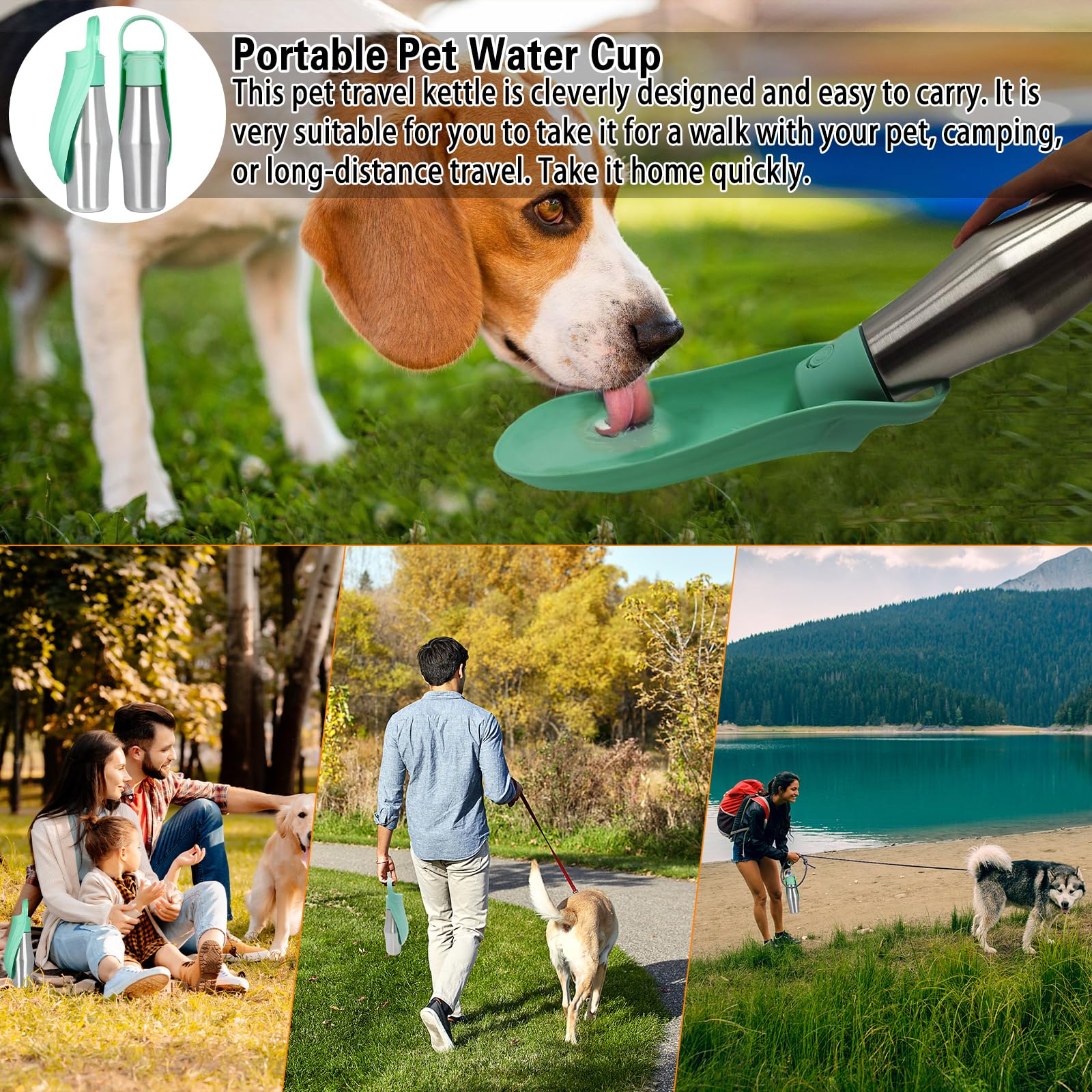 Borraccia per Cani 750ml in Acciaio Inossidabile - Portatile, Antibatterico, a Prova di Perdite, per Uso Alimentare - Pieghevole per Bere All'aperto