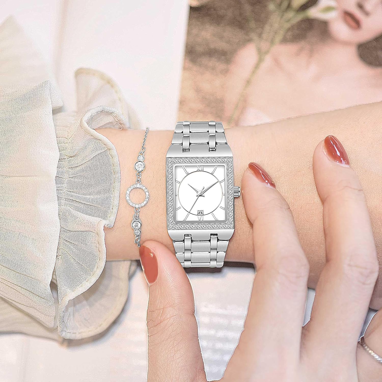 Women's Luxury Stainless Steel Bracelet Watches Ladies Diamonds Bezel Square Waterproof Calendar Analog Quartz Wrist Watch - Image 7