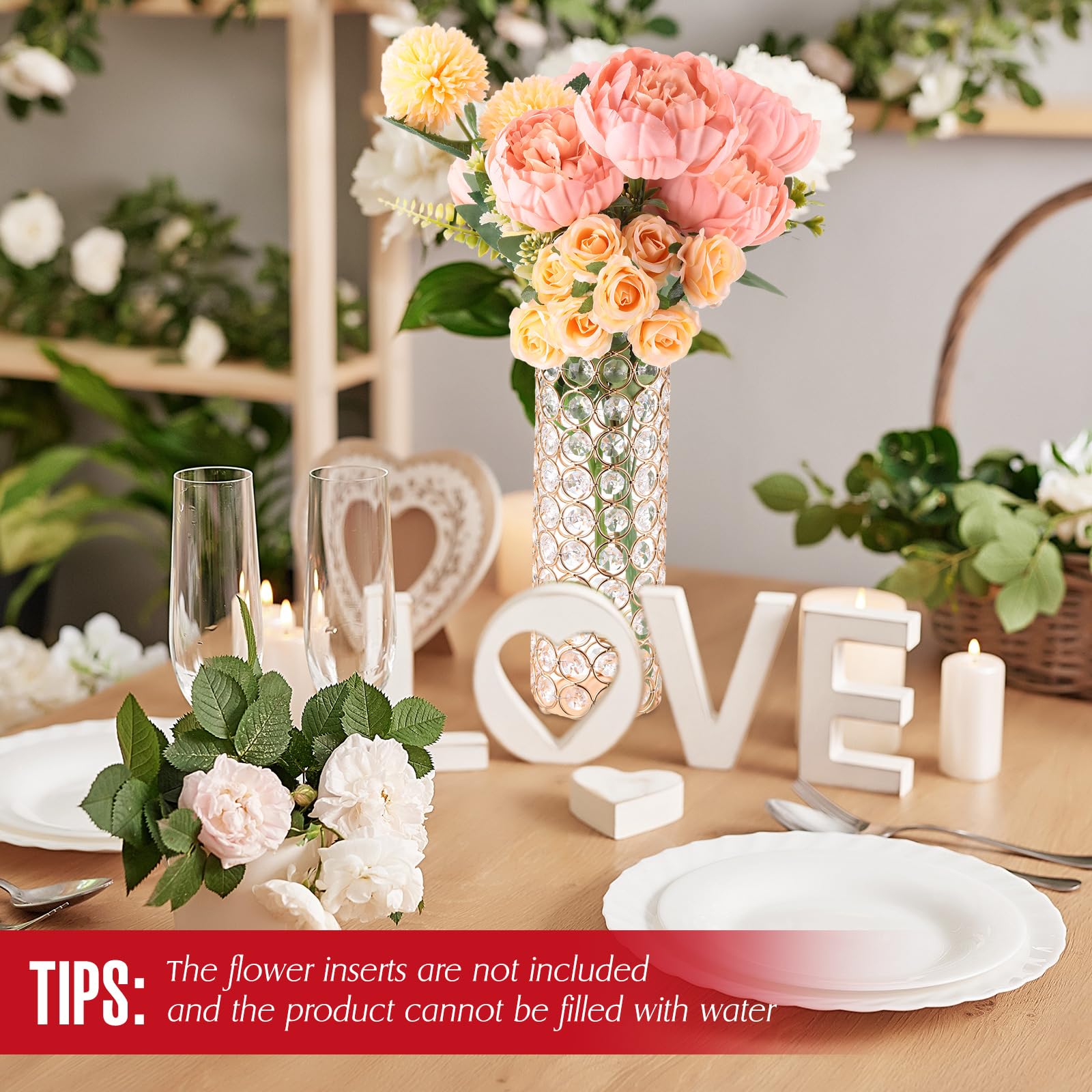 Tioncy 12 Pack Gold Crystal Vase 10.2 x 3.14 Inch Cylinder Crystal