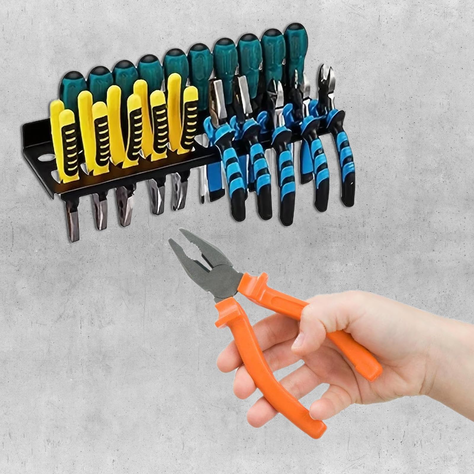 Herramienta de montaje en pared, estante de metal para destornilladores, alicates y llaves, solución de almacenamiento de garaje y taller, soporte de herramientas resistente, diseño que ahorra espacio