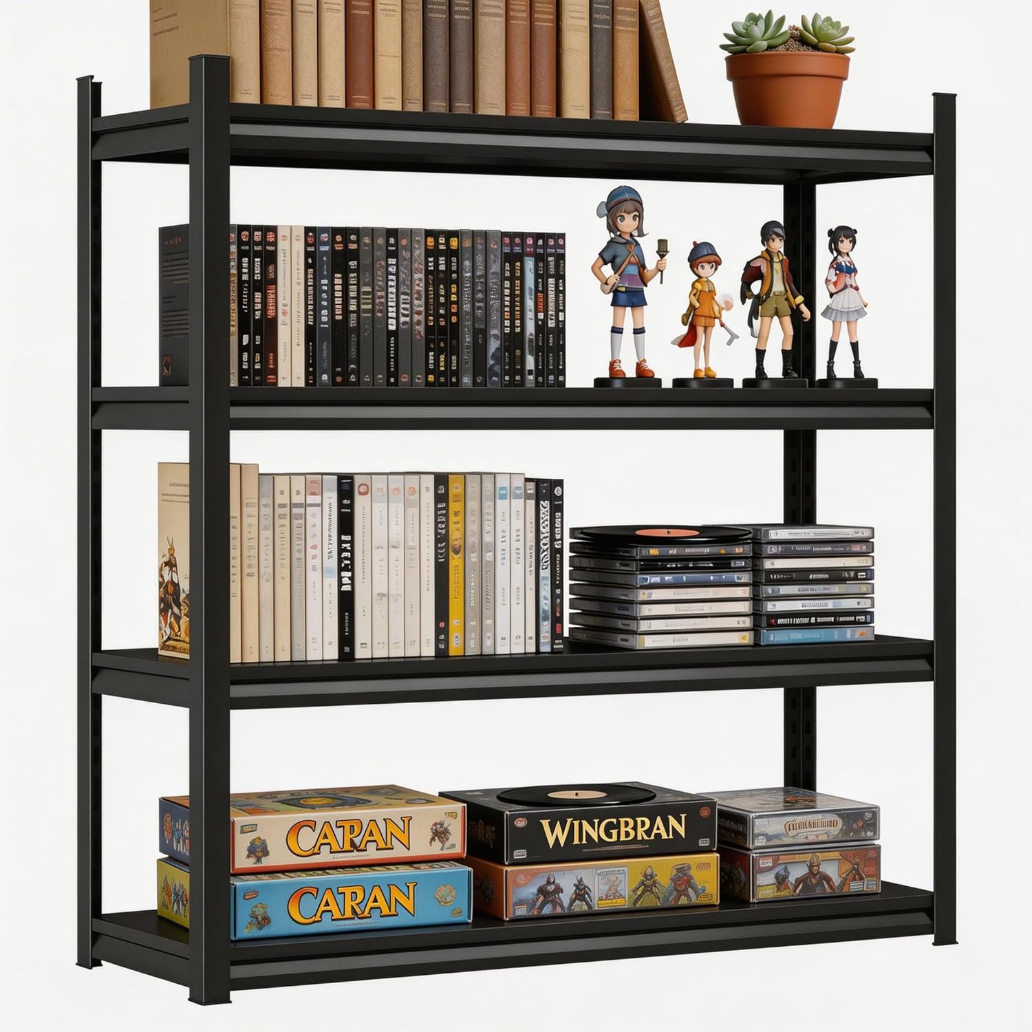 Metal Bookshelf, 4-Tier Industrial Bookcase with Adjustable Shelf, Heavy Duty Bookshelf for Home Office, Living Room, Home Office, and Bedroom Storage, Black 54×24 x 14in