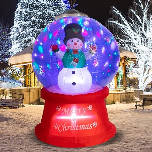 Inflables de Navidad de 5 pies de alto para exteriores, muñeco de nieve en globo de nieve con luces LED giratorias, decoración de patio inflable de