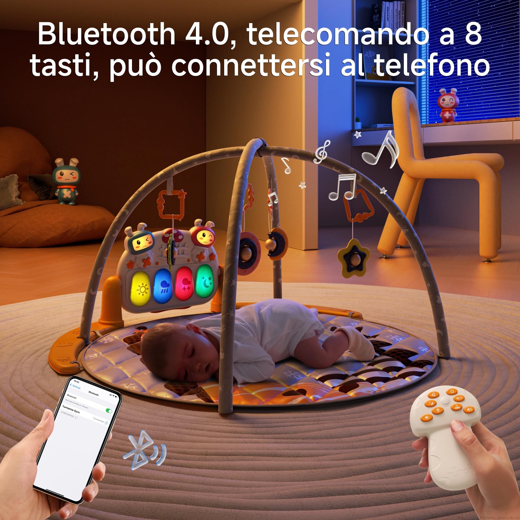 TUMAMA KIDS 4-in-1 Palestra Giochi Per Bambini, Palestra Per Bambini Con Pianoforte Bambino, 70+ Suoni, 25+ Min Musica e Luci, Arco Attività Gioco, Giocattoli Neonati 0 1 3 6 Mesi Neonato