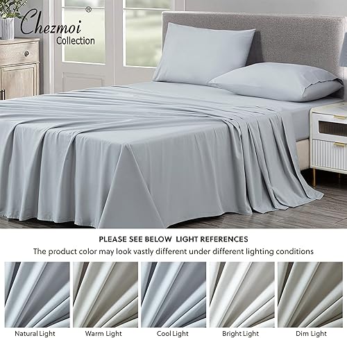 Miniatura 5 de Chezmoi Collection Juego de sábanas de sarga de algodón 100% de 250 hilos, tamaño King, 4 piezas, suaves, transpirables, lisas, de 16 pulgadas de