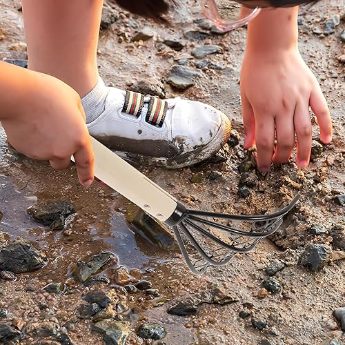 Miniatura 6 de DOITOOL 2 rastrillos de almejas, garras de acero de 10.2 pulgadas con red de malla, rastrillo de jardín, rastrillo de playa portátil para excavar