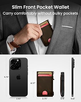 Wallet for Men Card Holder: Pop Up Card Case, Genuine Leather, Smart, RFID Blocking, Slim, Minimalist, Thin, Front Pocket - 12 Card Capacity, ID Window, Money Clip (Bronze)