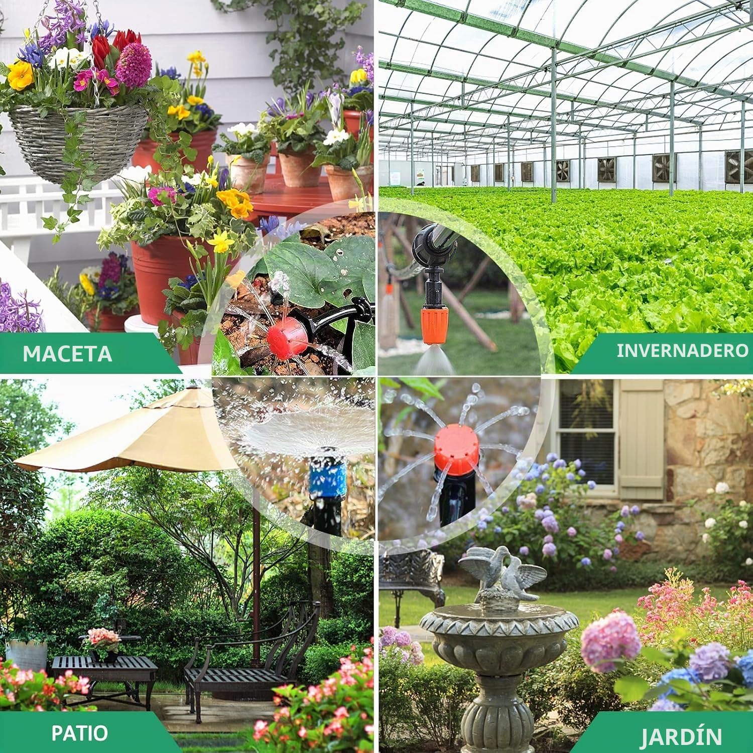 281PCS Sistema de Riego por Goteo, 45M+15M Kit Riego por Goteo, Micro Riego Sistema de Riego Automático con Ajustable Boquilla y Gotero, Sistema de Riego Jardín para Maceta, Huerto, Terraza