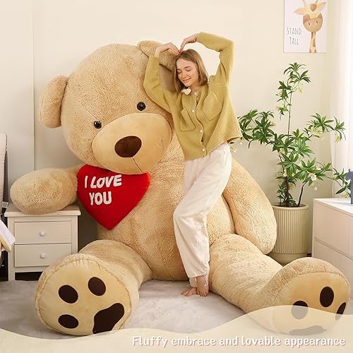 Miniatura 132 de Tezituor Oso de peluche gigante de 4.3 pies, animales de peluche grandes de 52 pulgadas con vientre blanco, regalo de San Valentín para novias
