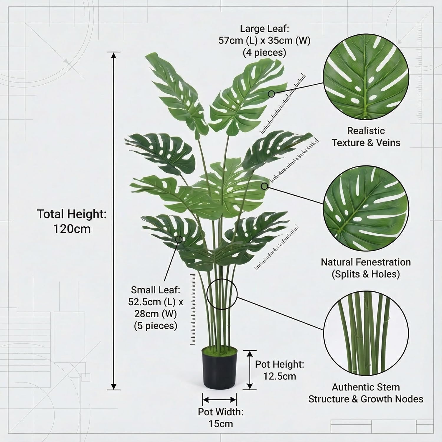 HMS Happy Memories Artificial Bird of Paradise Plant Fake Tropical Palm Tree for Indoor Outdoor, Perfect Faux Plants for Home Garden Office Store Decoration (Monstera)