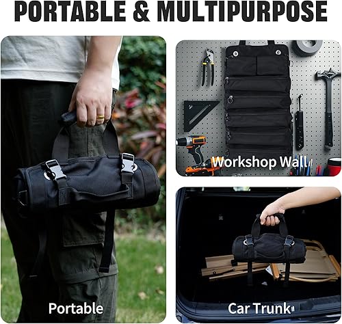 Miniatura 5 de Organizador portátil plegable e impermeable para herramientas con 5 compartimentos y 2 bolsas desmontables, bolsa de herramientas de alta