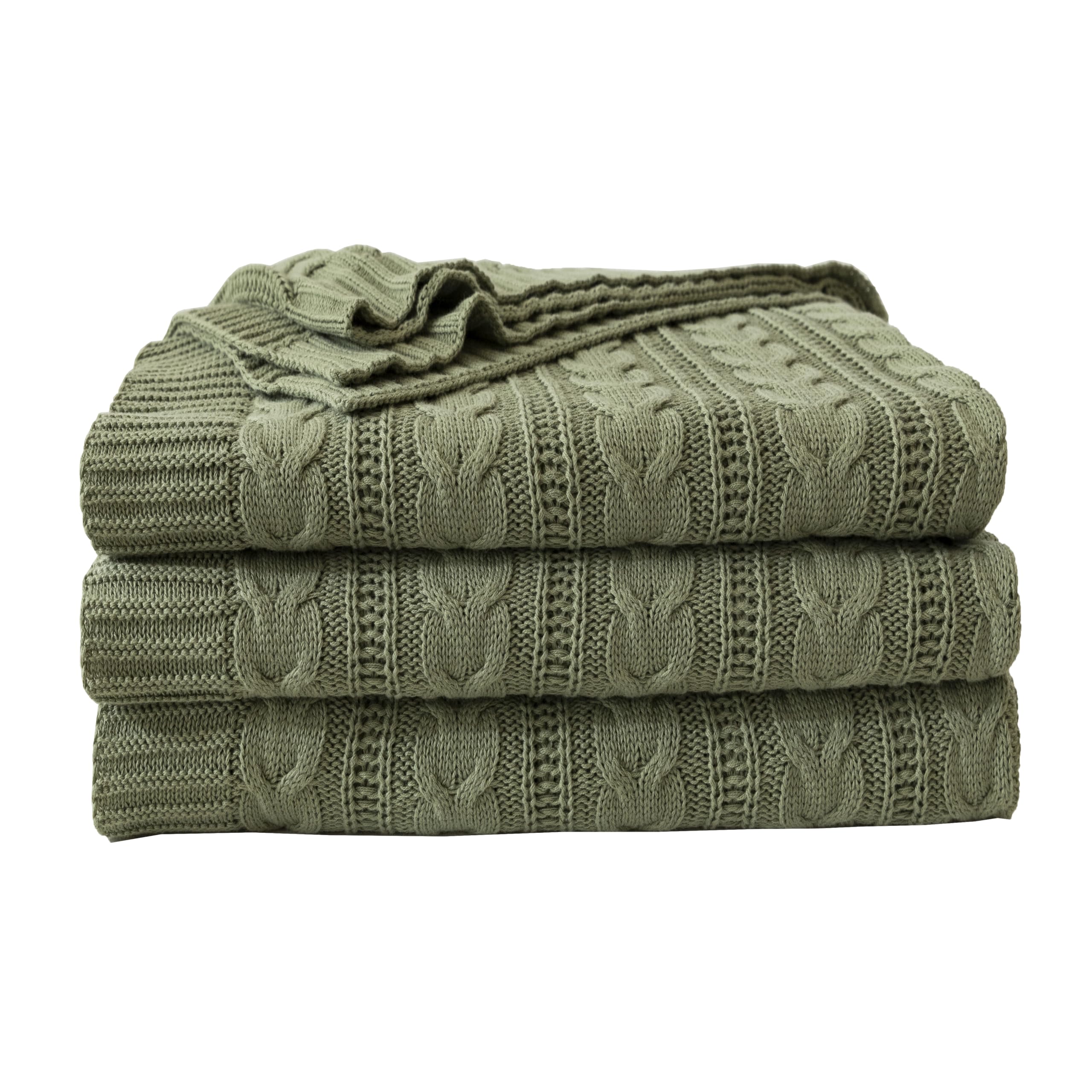 Talasily Strickdecke 150x200cm 100% Baumwolle Oeko-TEX, leichte Ganzjahresdecke Zopfmuster, atmungsaktiv weich für Frühling Sommer Herbst, Tagesdecke für Bett & Sofa, Wohnaccessoire Grün