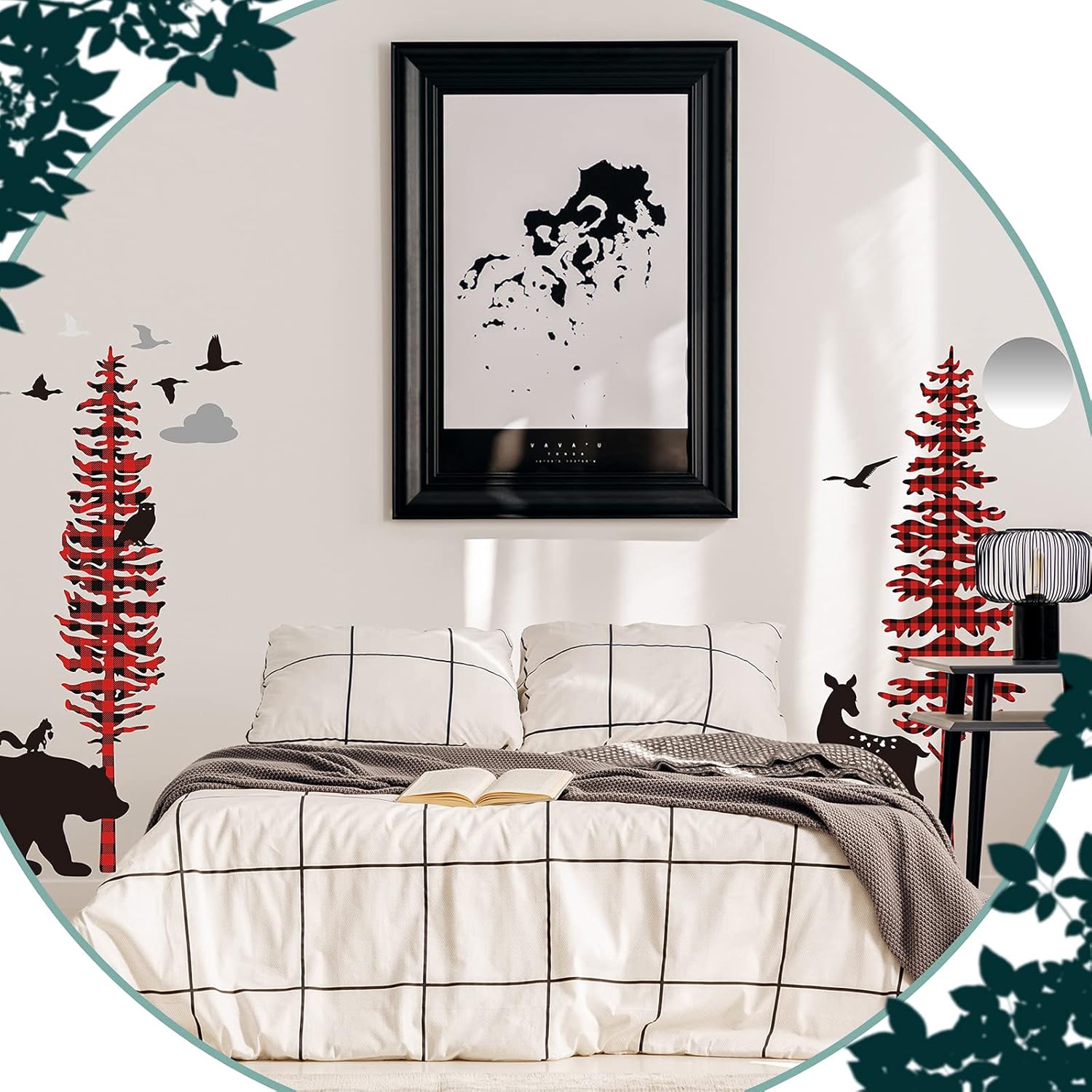 Nursery Wall Decals Forest Deers Wall Stickers Bears Pine Tree Wall Decals Mural Art Wallpaper for DIY Children Room Nursery Vinyl Removable Decals (Plaid Style) : Baby