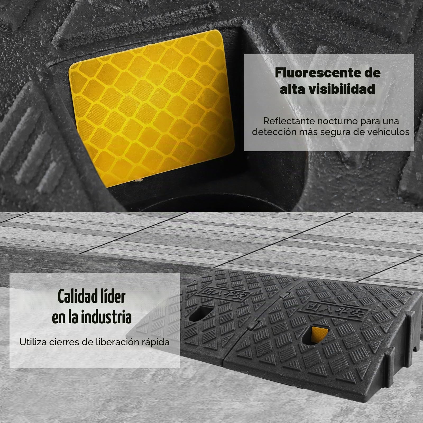 Rampas de bordillo Antideslizantes, 2 Unidades, rampa para Silla de Ruedas, Coches y Motos, plástico Resistente, Altura 7-13 cm, Incluye 2 Pernos de fijación