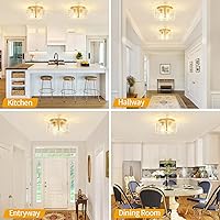 Vista 4 de 15'' Modern Gold Semi Flush Mount Ceiling Light, 3-Light Glass Drum Light Fixtures, Ceiling Lights for Hallway Entryway Foyer Bedroom Kitchen Dining