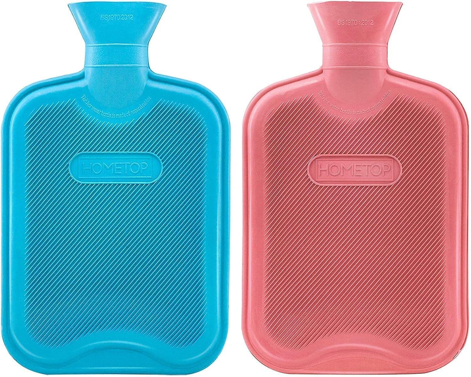 HomeTop Classic 2 Liters Rubber Hot Water Bottle, Great for Pain Relief, Hot and Cold Therapy, Blue and Red (2 Pack) : Health & Household