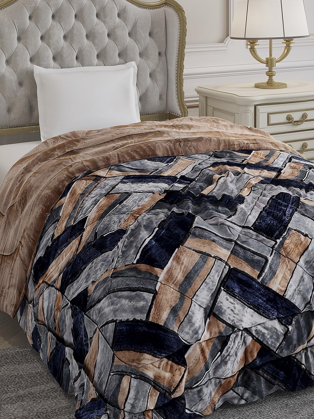 Monte Carlo Single Bed Winter Comforter Dixie 290 GSM 1 Comforter (160 CM X 230 CM) Beige Grey-image-12