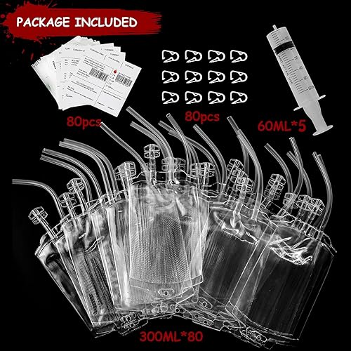 Miniatura 4 de 80 Packs Halloween Blood IV Bags for Drinks Reusable Energy Container Juice Pouch Prop for Halloween Zombie Nurse Hospital Theme Party Decoration,
