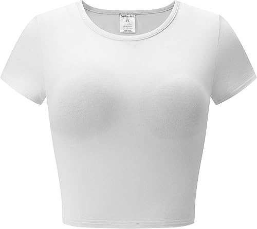 Camisetas cortas de manga corta para mujer, camisetas básicas de cuello redondo