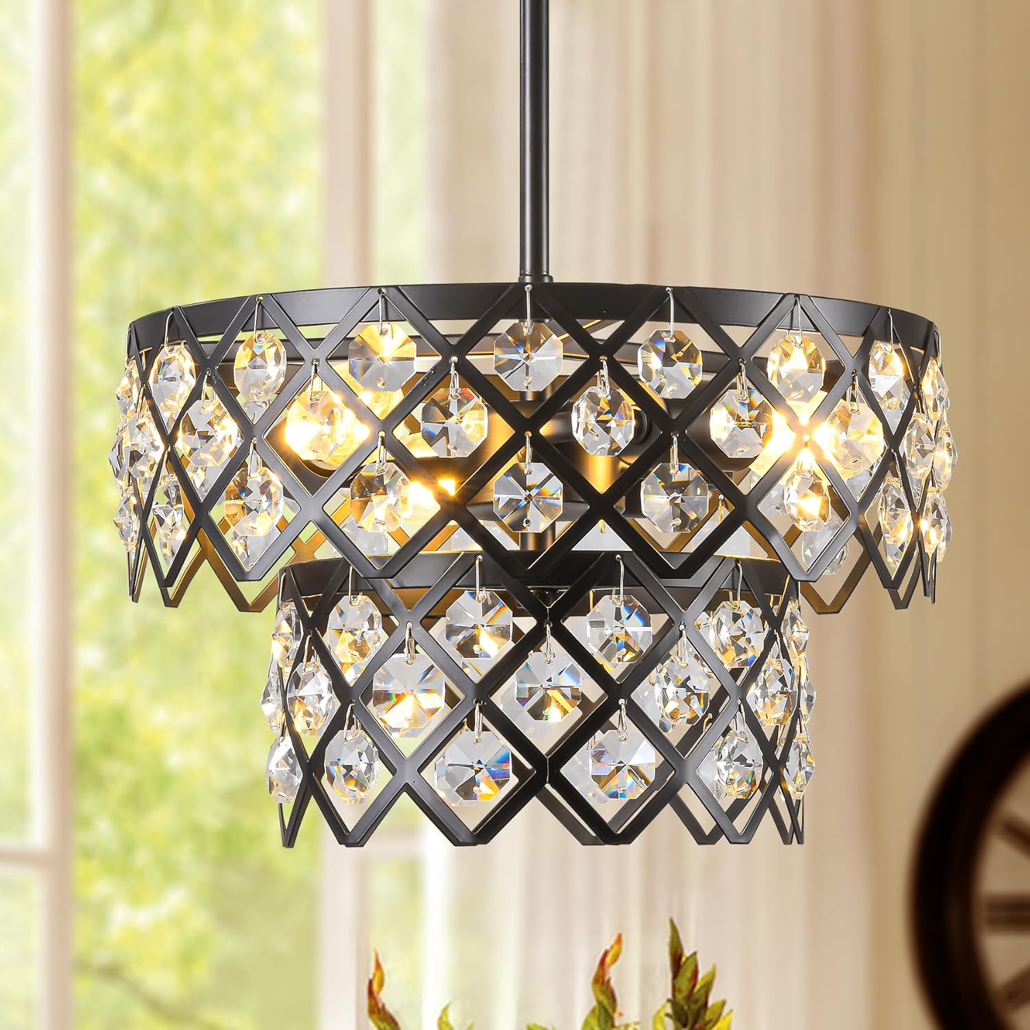 TANIN Black Crystal Chandelier, 3-Light Modern Kitchen Lightling ...