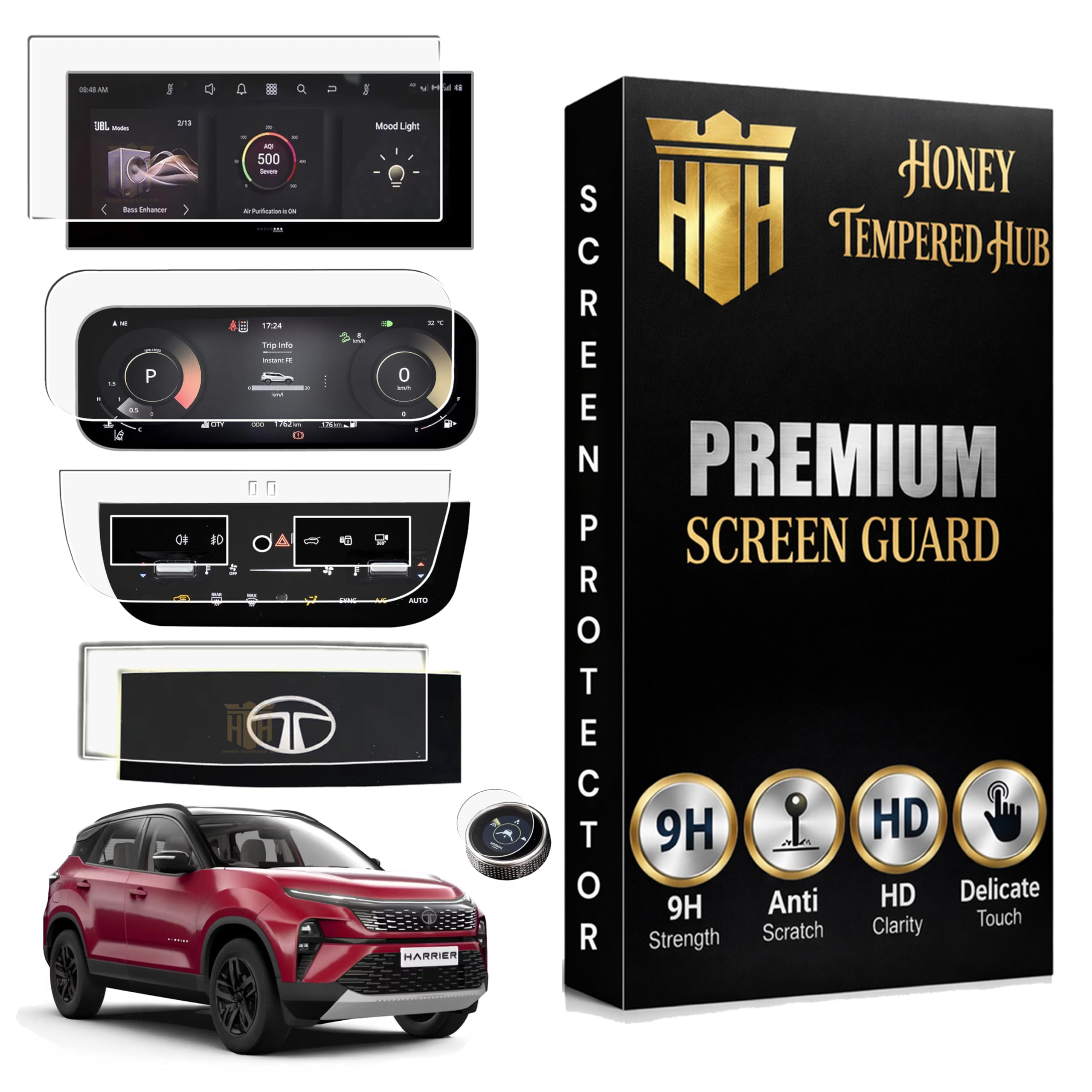 ( 5 PACK ) SCREEN GUARD FOR NEW TATA HARRIER 2026 / 14.5 INCH INFOTAINMENT TOUCHSCREEN + INSTRUMENT CLUSTER + AC VENT + STEERING + GEAR KNOB PROTECTOR / Anti Scratch / HD Clarity / Car Display Music System Protector | Latest Tata Harrier2026 car Accessory 2026 [Not Tempered Glass]-image-11