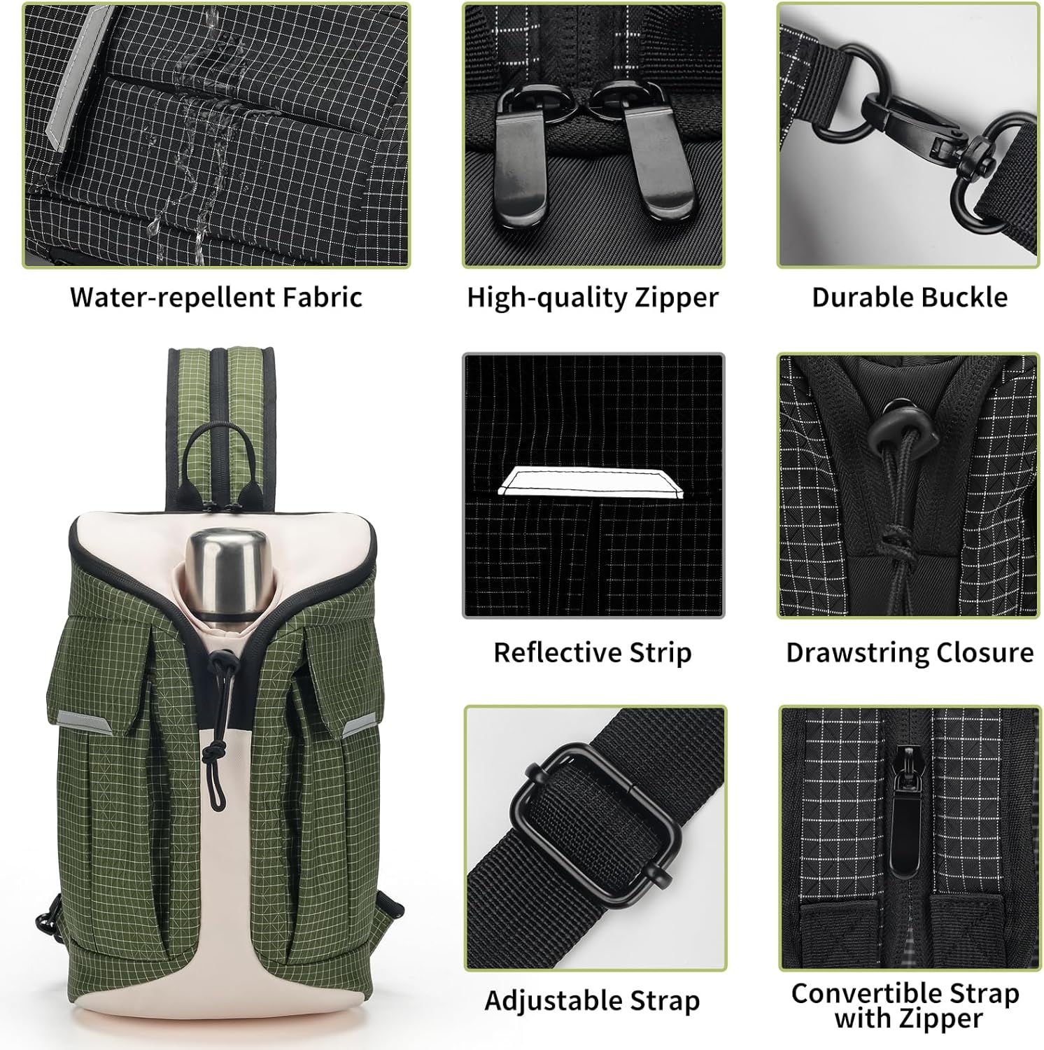 Crossbody Sling Bag for Men & Women,Convertible Sling Backpack Shoulder Chest Bag for Daypack Travel Hiking (Green) - Image 5