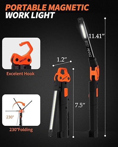 Miniatura 3 de Anylight Luz de trabajo recargable, luz de trabajo mecánica de 400 lúmenes, linterna magnética con rotación de 230 y gancho luces de trabajo LED