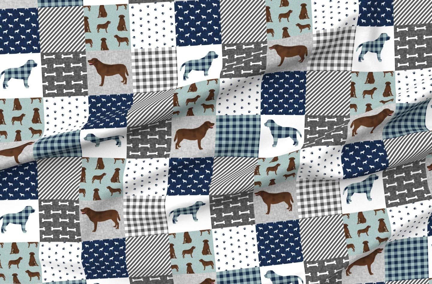 Spoonflower Fabric - Labrador Retriever Chocolate Lab Pet Quilt Cheater Dogs Patchwork Printed on Organic Cotton Sateen Fabric by The Yard - Sewing Quilting Apparel Home Decor