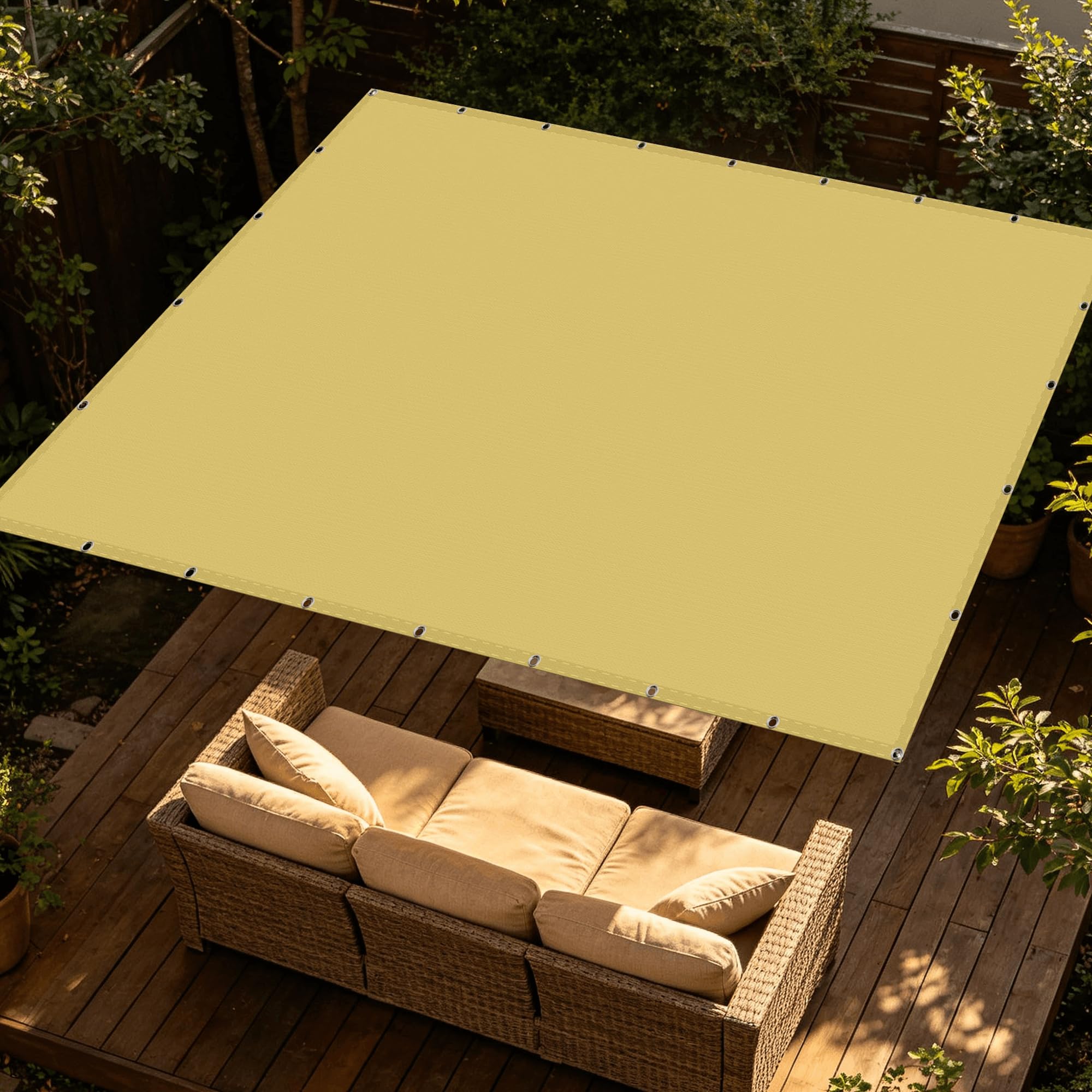 Voiles d'ombrage anti-UV jaune sable pour bloquer la chaleur du balcon