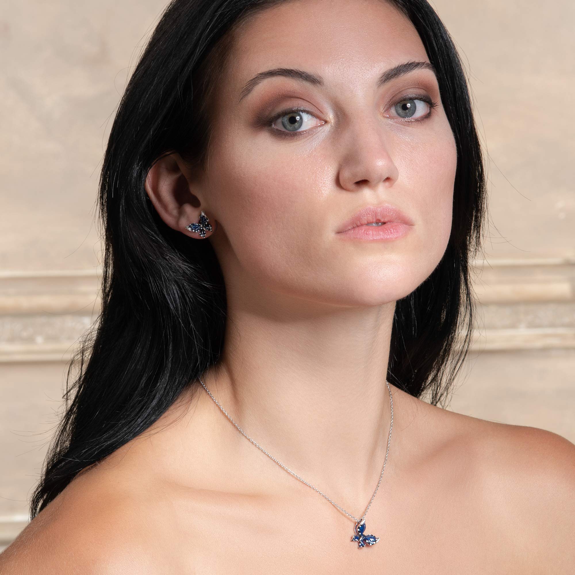Namana Collar con Colgante de Mariposa Esmaltado para Mujer - Plata de Ley 925 con Circonitas Cúbicas y Detalles de Esmalte - Mariposa de Plata Maciza