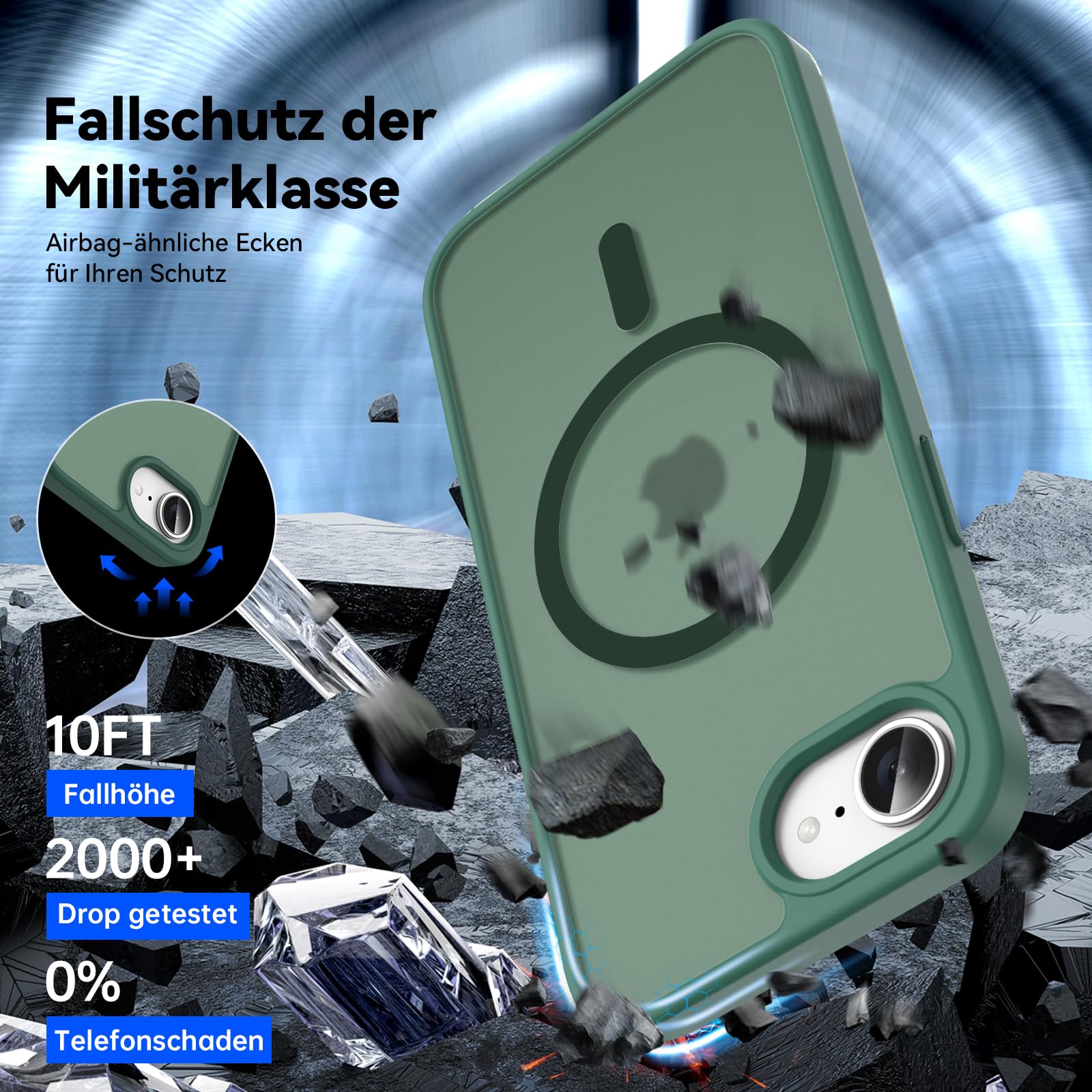 Natiiozie Magnetica Cover per iPhone 16E Compatibile con ricarica wireless Custodia Traslucida Opaca Posteriore, Antiurto Anti-impronta Resistente ai Graffi Protettiva Case iPhone 16E verde