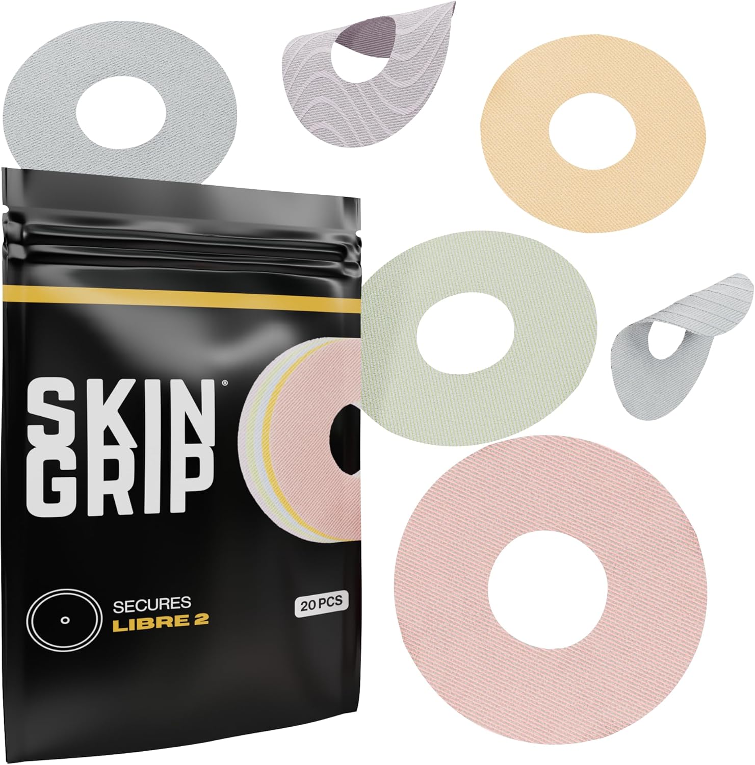 Skin Grip Freestyle Libre 2 & Lingo Sensors Cover – Compatible with Infusion Sets, Waterproof Adhesive Tape, Covers w/Cutout (Not for Libre3), Lasts 10-15 Days, CGM Sensor Patches (Pastel Pack)
